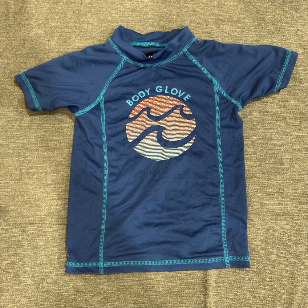Body Glove Kids Navy Blue Rash Guard with Teal Accents and Orange Graphic